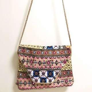 Zoda Aztec/Tribal Pattern Embellished Bag