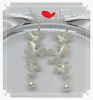 Silver Orchid Flower drop earrings