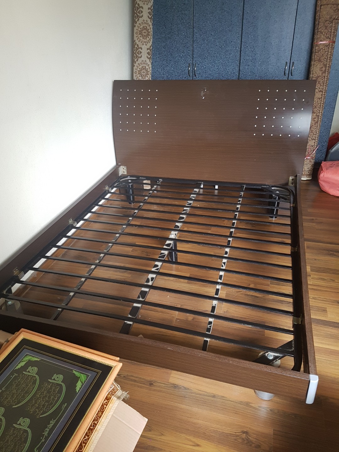 Dark Brown Queen Size Bed Frame With 2 Side Drawers
