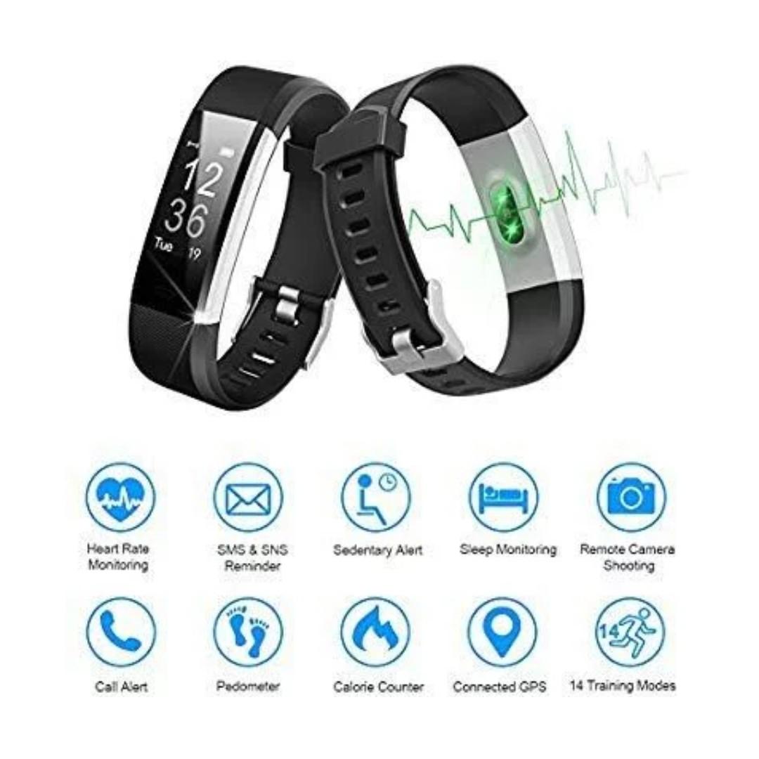 E621 LETSCOM Fitness Tracker HR Activity Tracker Watch with Heart Rate Monitor Waterproof Smart Fitness Band with Step Counter Calorie Counter Pedometer Watch for Kids Women and Men Black and green Mo...