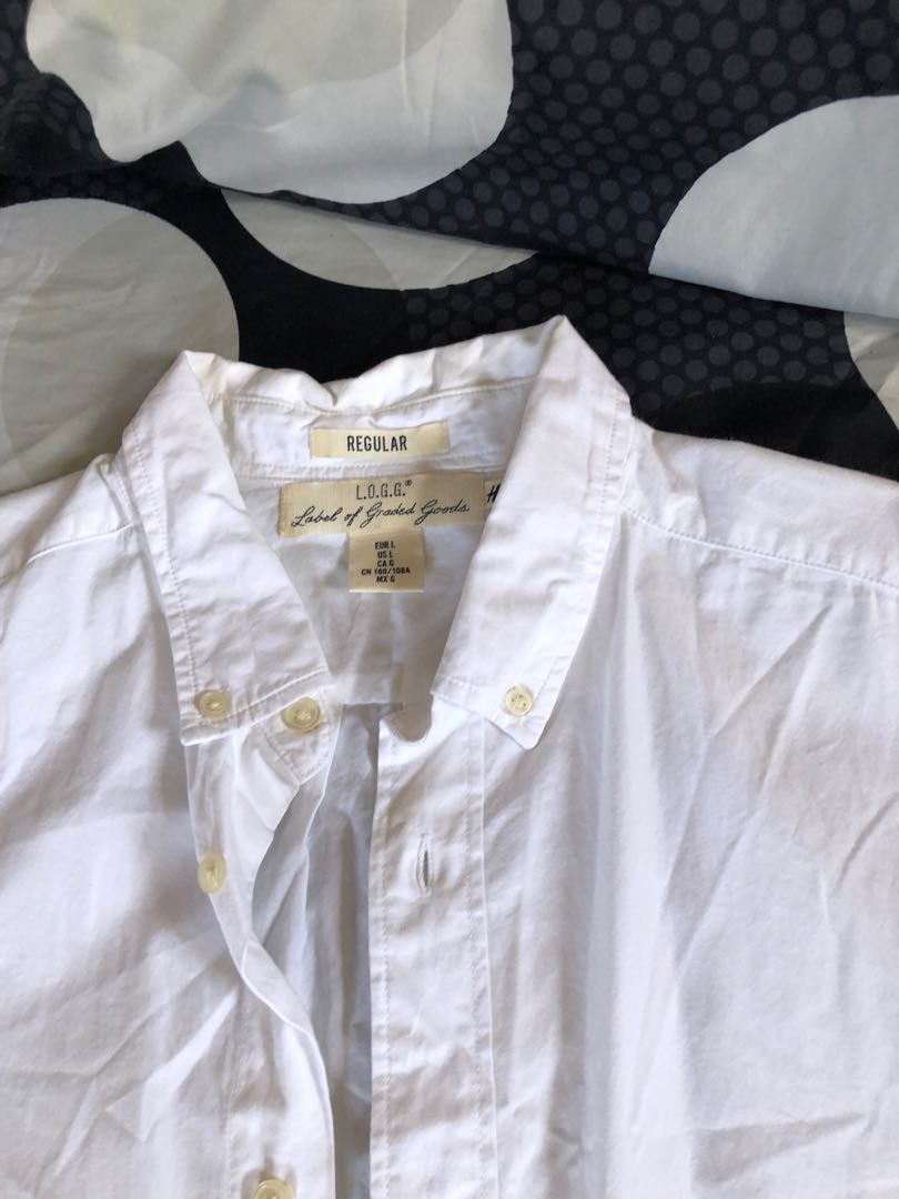 H&M LOGG white Button down shirt, Men's Fashion, Tops & Sets, Tshirts ...