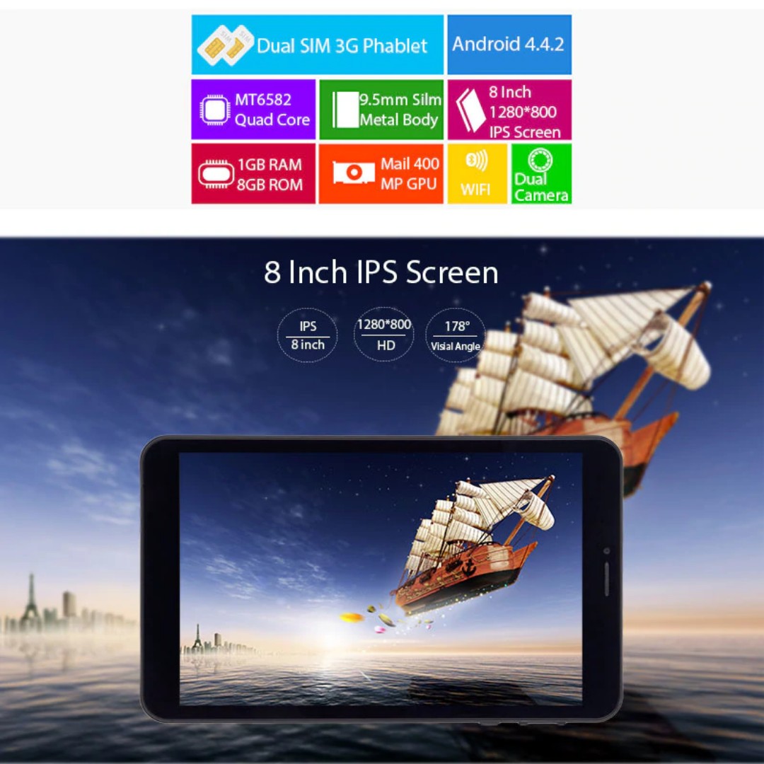 k0708 8 inch tablet pc android 4 4 1g 8g dual sim tablet