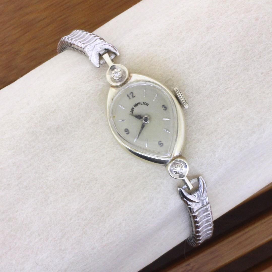 Lady Hamilton 14K White gold lady watch vintage 1930s stretchable metal stripe diamond watch A06 Women s Fashion Watches Accessories Watches on Carousell