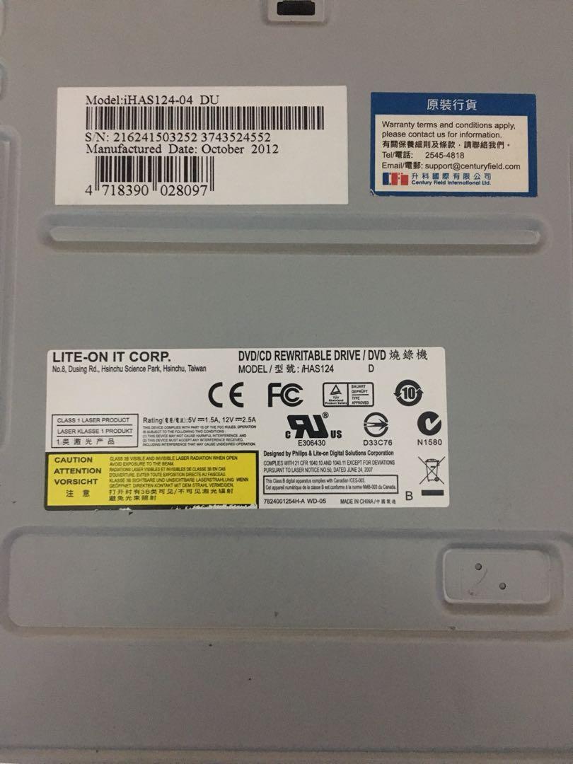 LITEON DVD CD RW Rewriter Burner Drive 內置燒錄機 iHAS12404, 電腦＆科技, 電腦周邊及配件, 硬碟及儲存器 Carousell