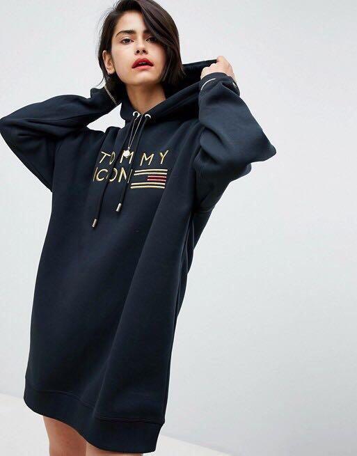 現貨m號 洋裝tommy Hilfiger Tommy Icon 2018秋冬連帽運動外套刷毛長版洋裝帽t 她的時尚 洋裝在旋轉拍賣