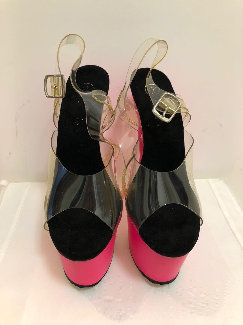 clear neon pink heels