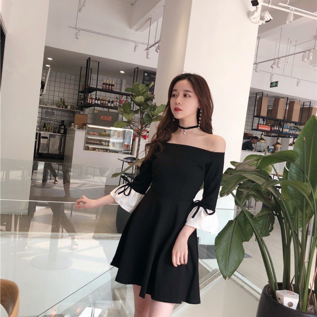 korean black and white dress