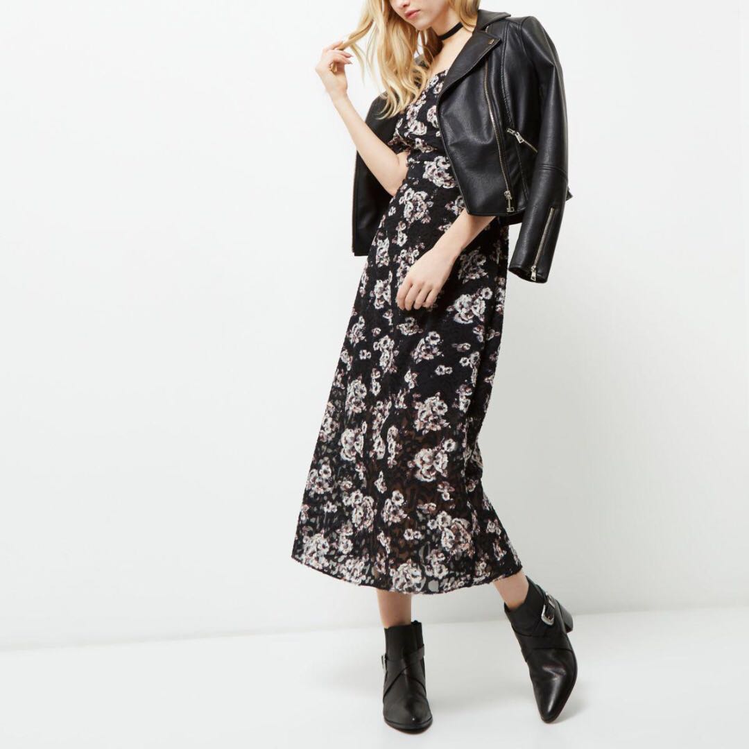 river island black midi dress