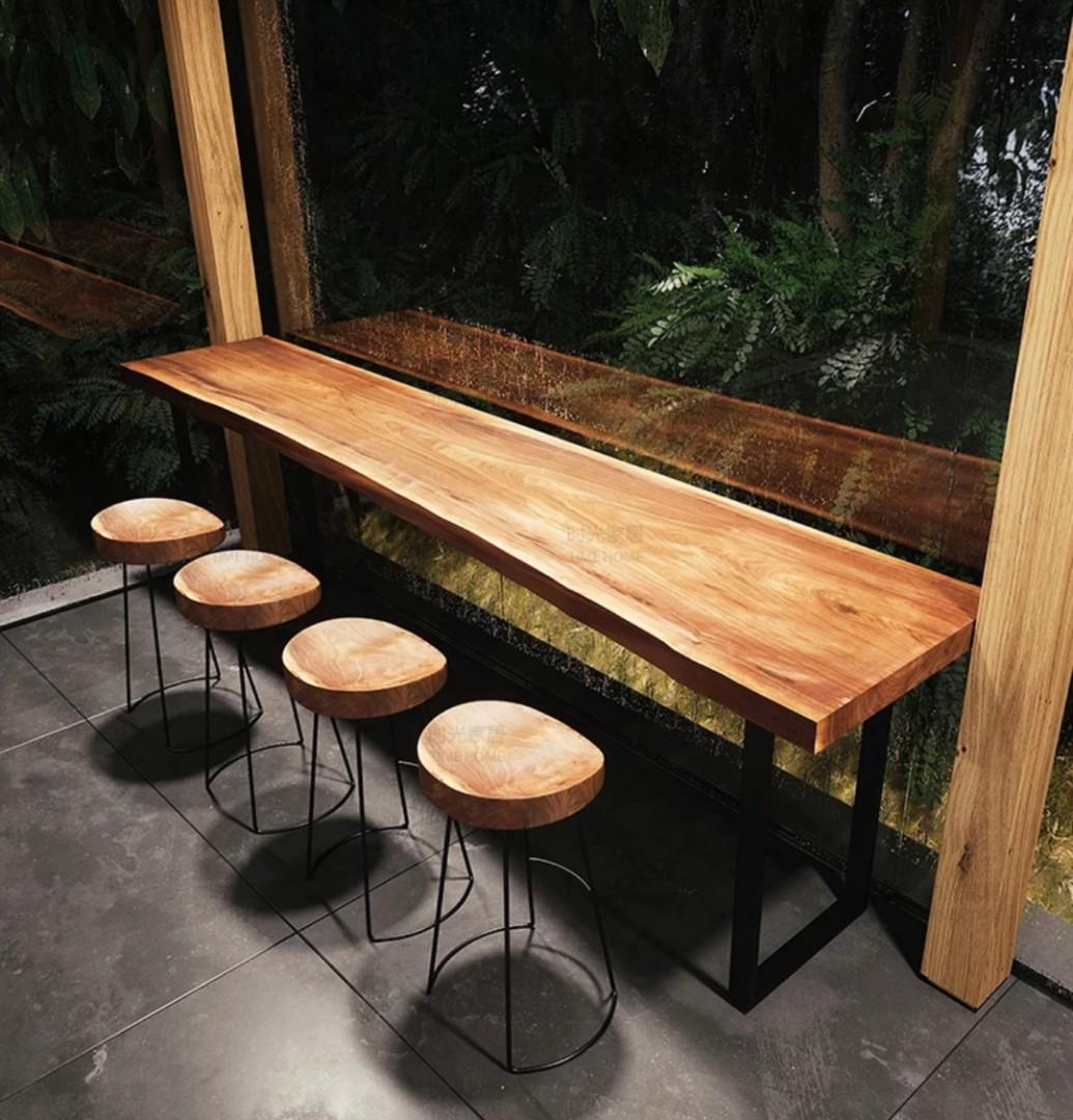 Rustic Charm Raw Wood Bar Table Stools, Furniture & Home Living