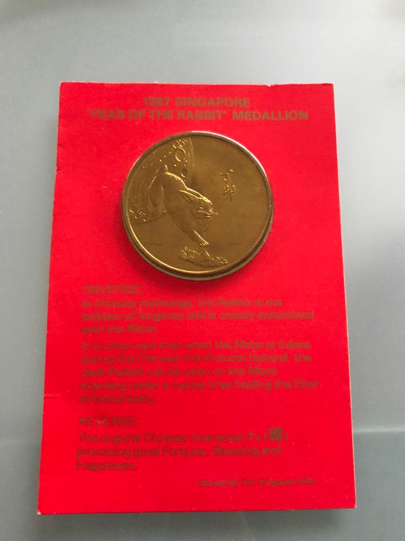 1987 Singapore Year Of The Rabbit Medallion