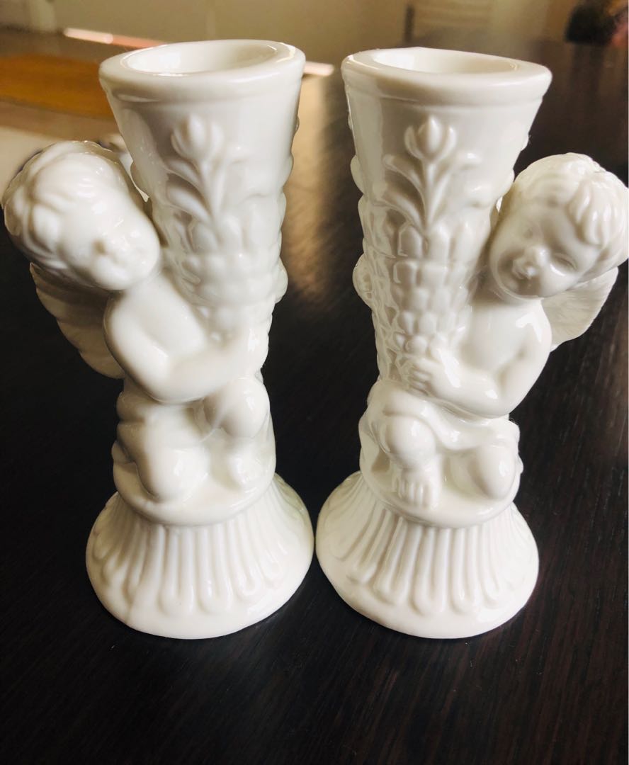 New set of porcelain angel candle holder furniture home decor others on carousell