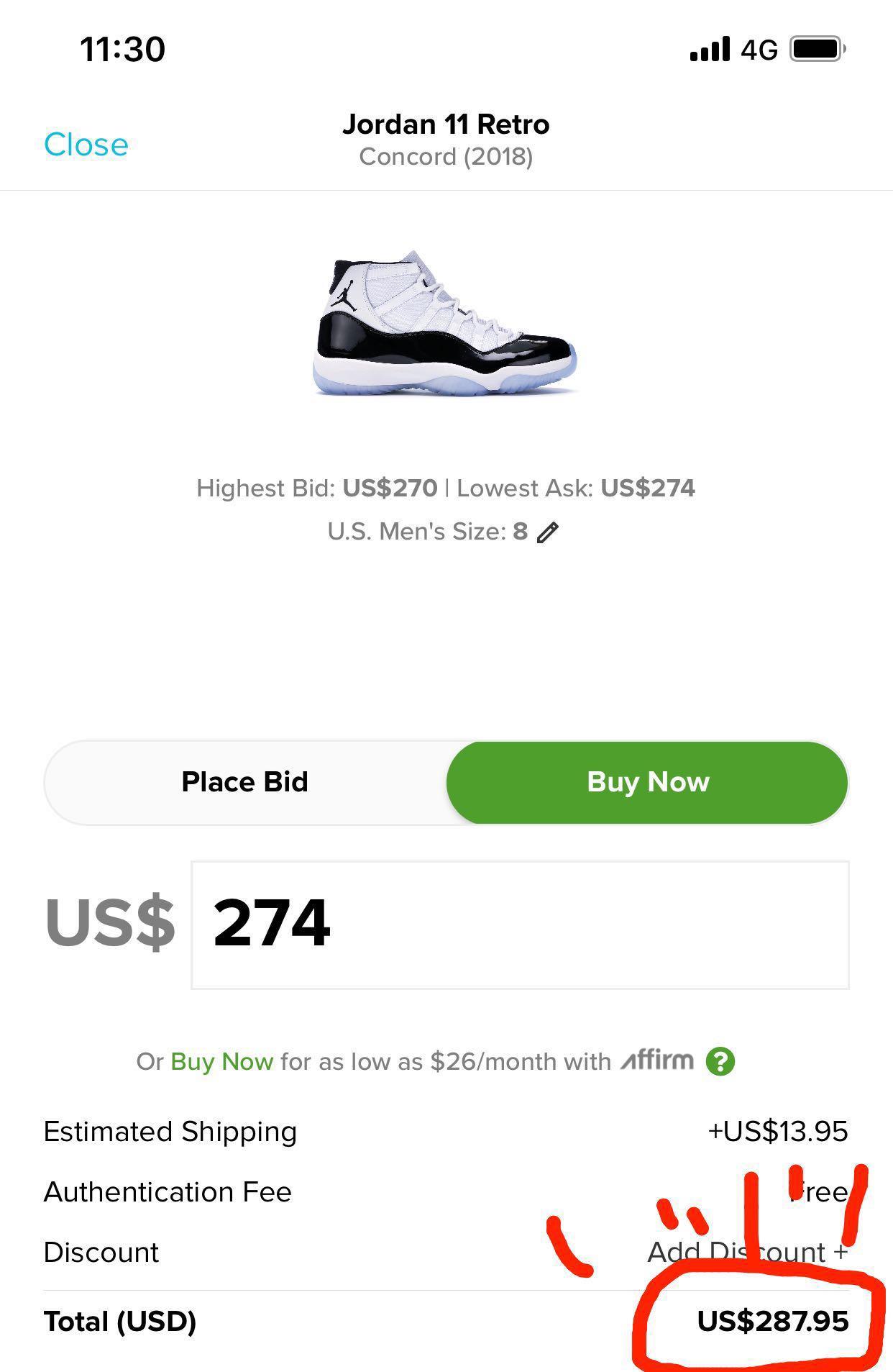 Concord 11 size clearance 8 for sale