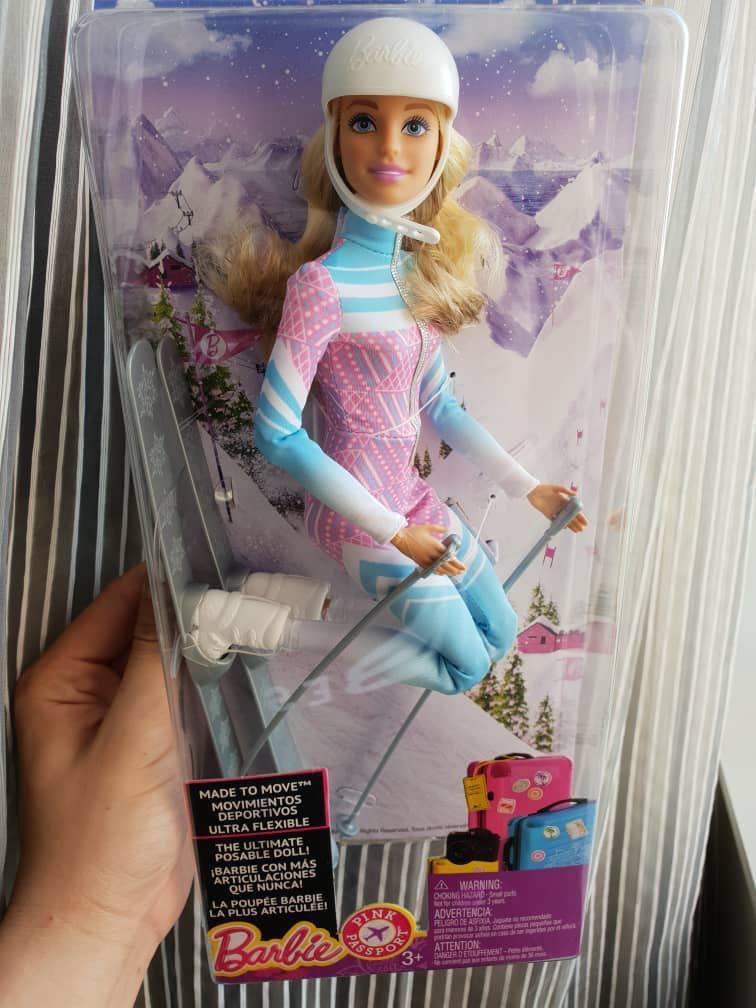 Barbie Skier Doll Pink Passport Made to Move 