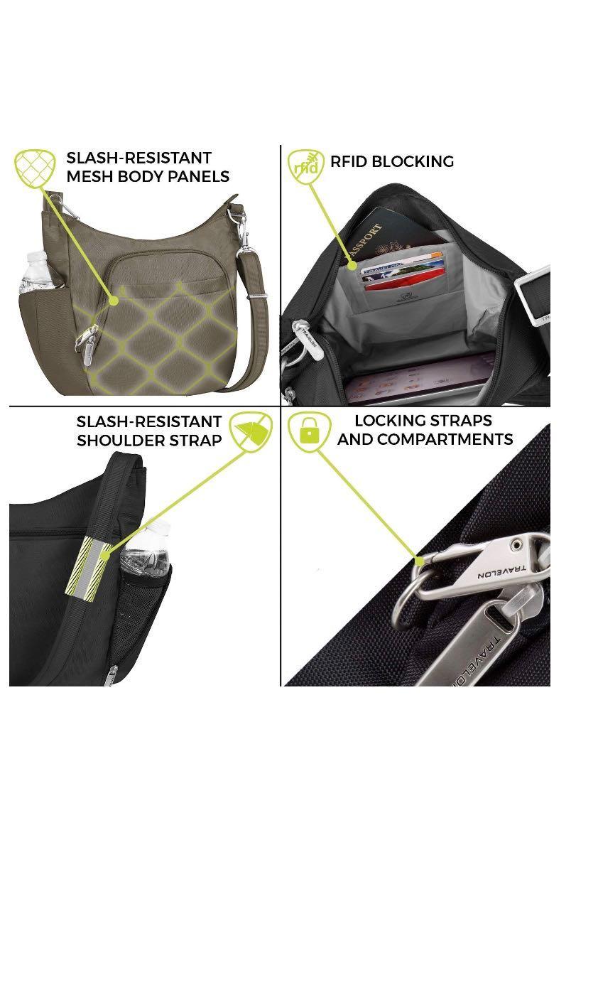 BN Travelon Antitheft Classic Crossbody Bucket Bag, Black, Women's