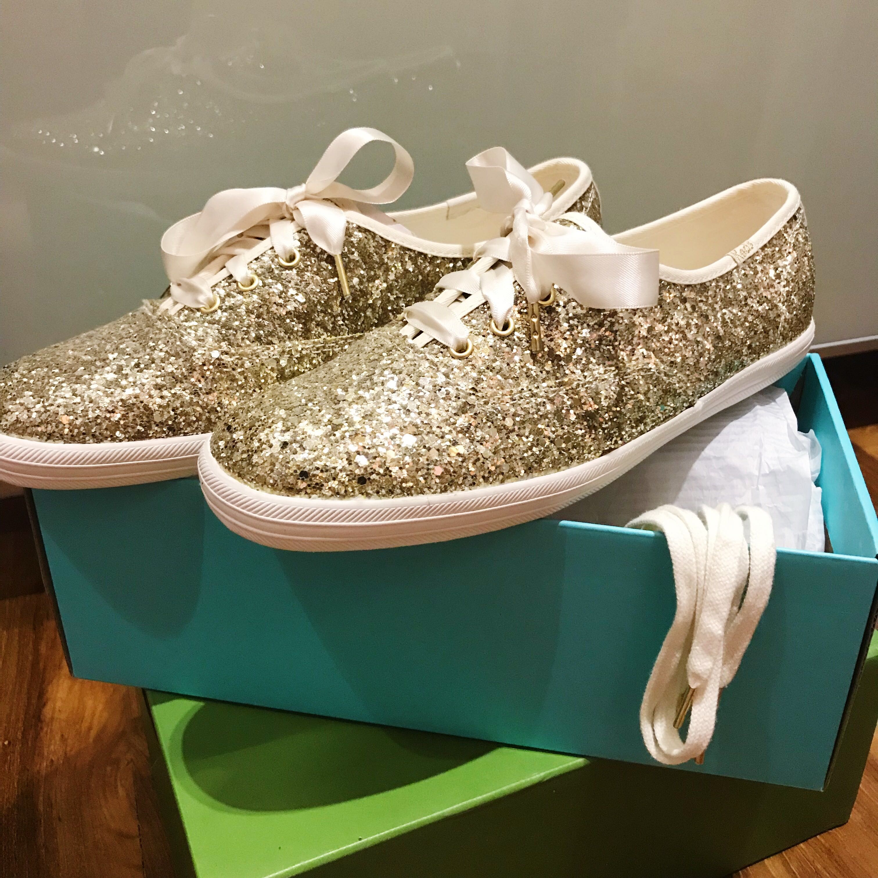 Brand New] Keds x Kate Spade New York Champion Glitter in Platinum Gold,  Women's Fashion, Footwear, Sneakers on Carousell