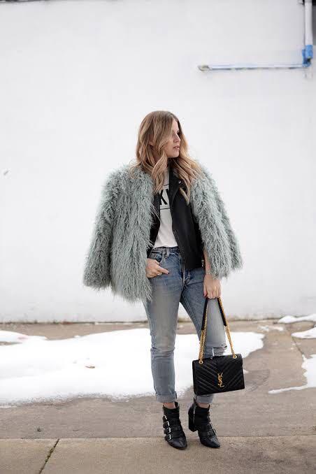 h&m blue faux fur coat