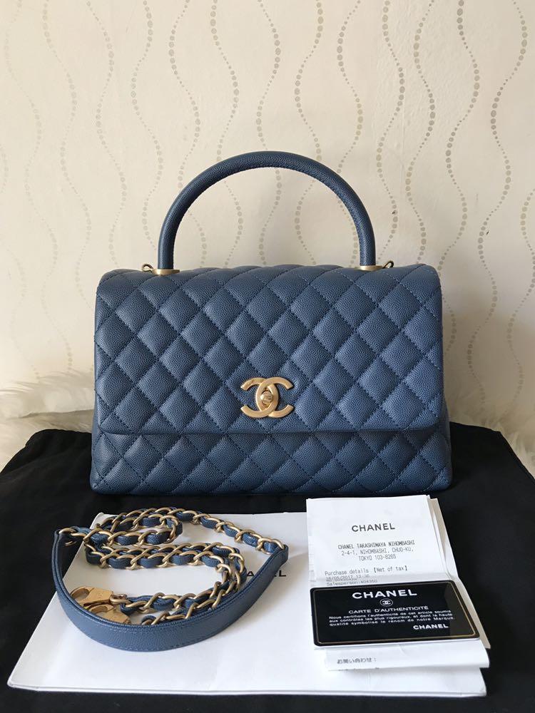 Sisri_authentic - BNIB Chanel Coco Handle Blue Electric Chevron Caviar Ghw  Medium Size #26 with ori rec Aug 2018 complete set (DEW) : 65 jt