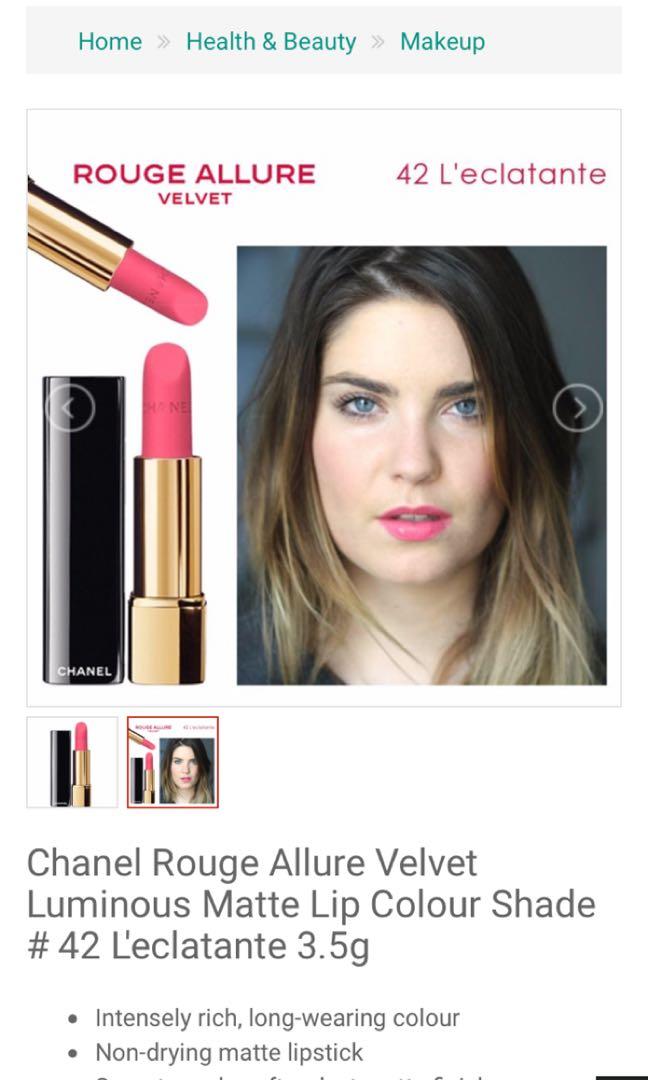 Chanel Rouge Allure Velvet Lipstick 42 L'eclatante & Rouge Coco 402 Adrienne,  Beauty & Personal Care, Face, Makeup on Carousell