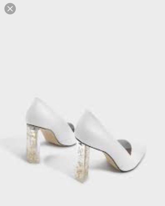 Charles And Keith White Floral Lucite Heels sz 38 Women s Fashion