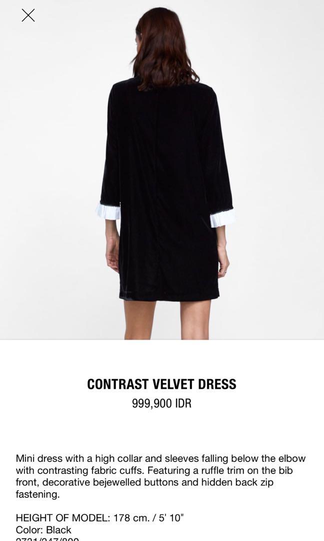 Contrast velvet dress zara women original Fesyen Wanita Pakaian Wanita Gaun Rok di Carousell