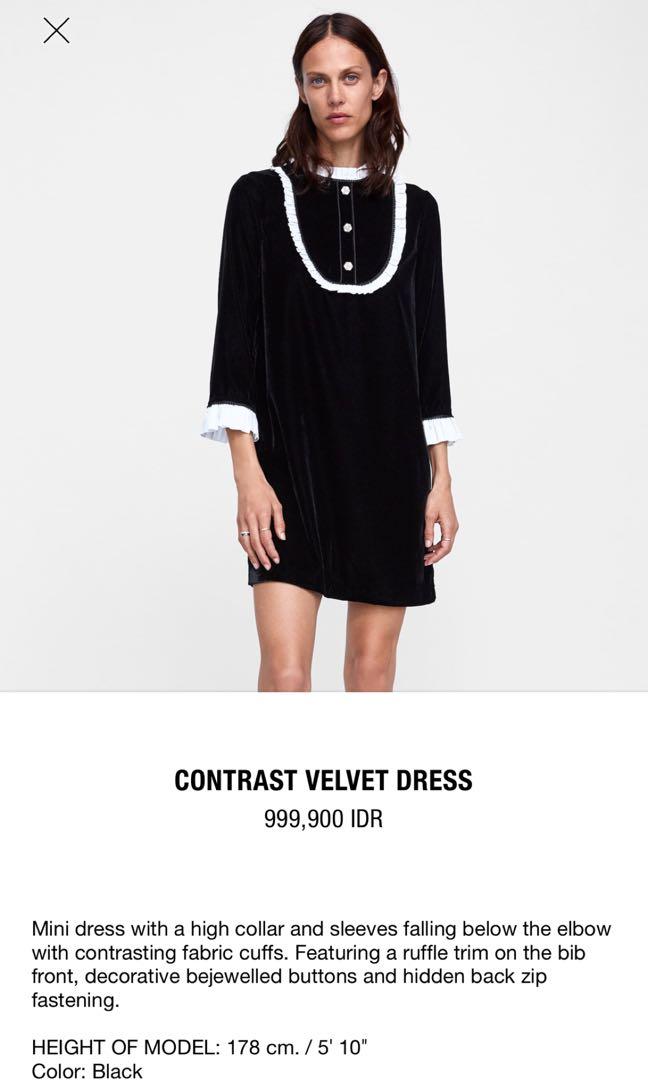 Contrast velvet dress zara women original