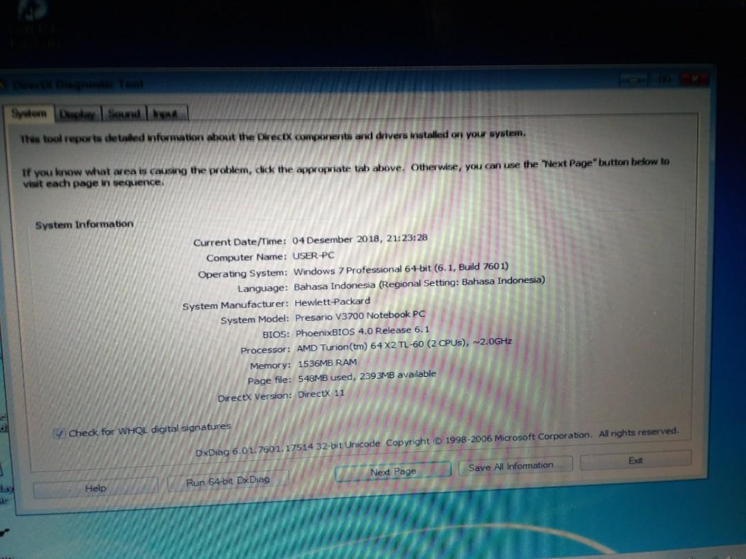 Laptop Hp Compaq Presario V3700 Elektronik Komputer Laptop Di Carousell