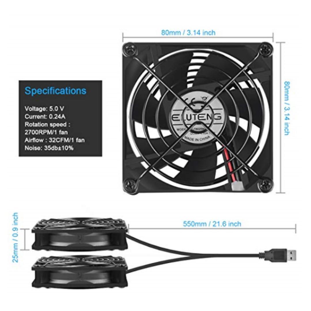 P12 ELUTENG USB Fan 80mm 2 In 1 Computer fan 5V 80mm Fan 2700RPM 32CFM