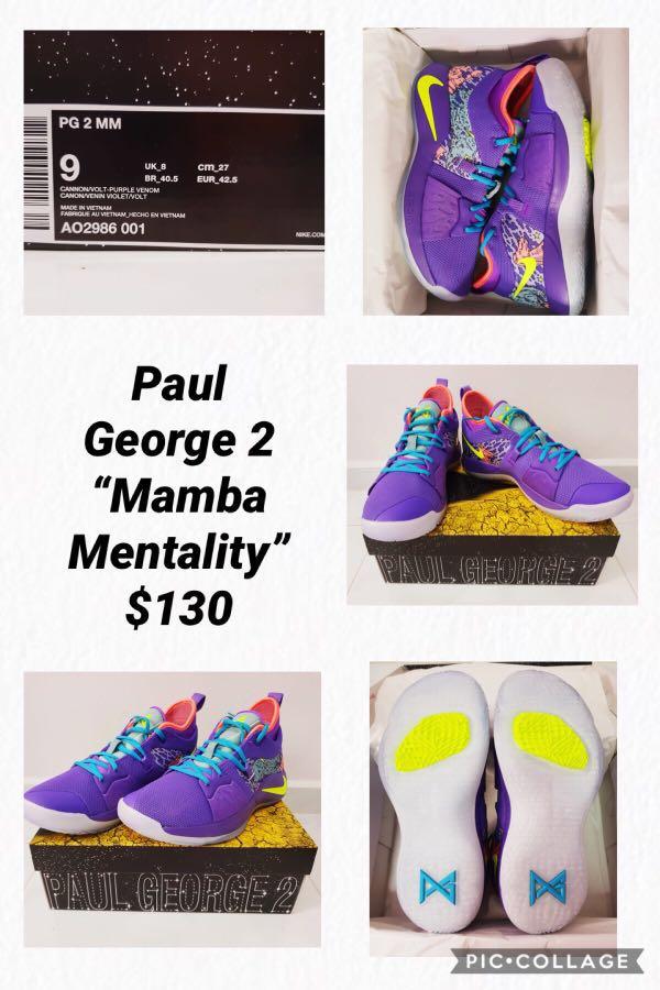 Men's Nike PG 2 Mamba Mentality Sneakers Paul George Kobe Canon Volt/Puple  Venom