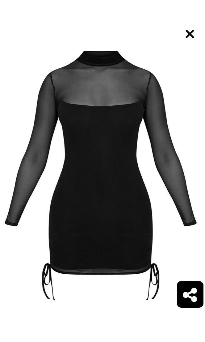 Nera black mesh high neck bodycon dress hot sale
