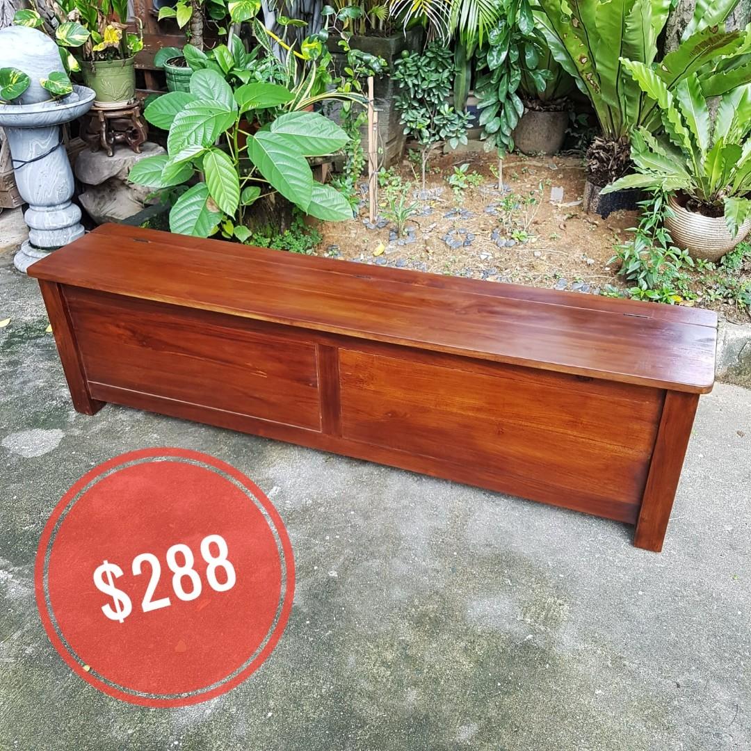 Solid Teak Storage Bench Furniture Shelves Drawers On Carousell