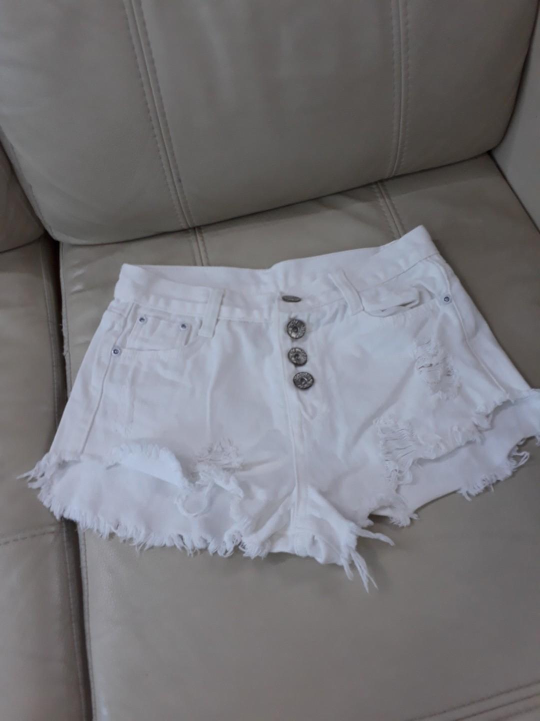 white ripped denim shorts high waisted