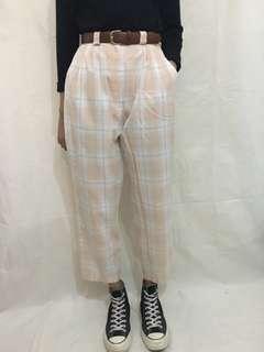 celana hiwaist tartan baby pink