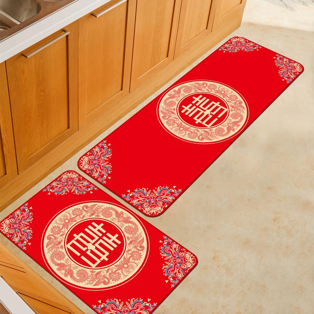 2pcs Chinese Wedding Kitchen Mats Xi Word Area Rugs Big Red Non Slip Carpets Furniture Others On Carousell