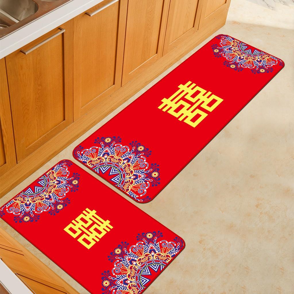 2pcs Chinese Wedding Kitchen Mats Xi Word Area Rugs Big Red Non Slip Carpets Furniture Others On Carousell