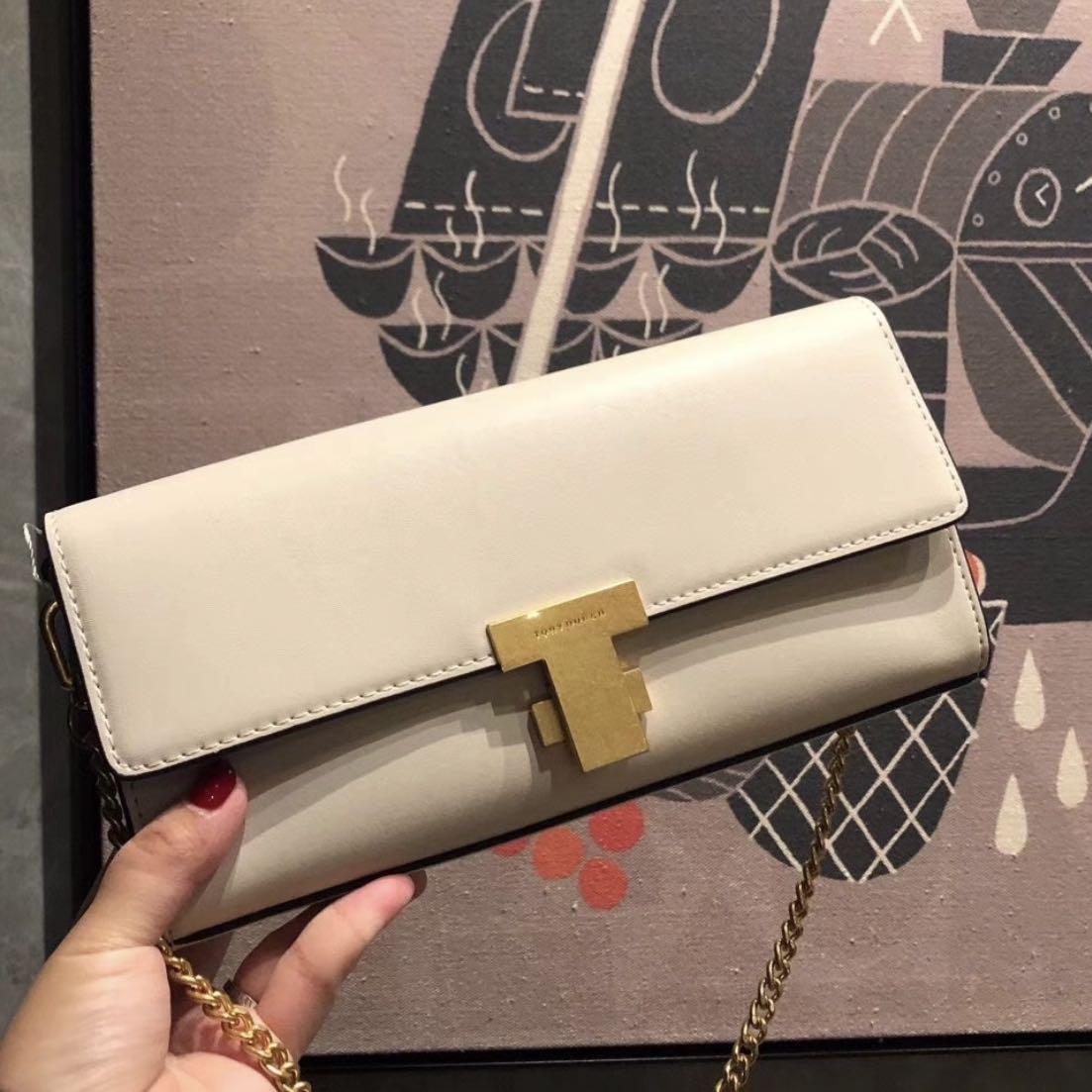 Authentic Tory Burch Juliette Dinner clutch with gold chain Women s Fashion Bags Wallets Clutches on Carousell