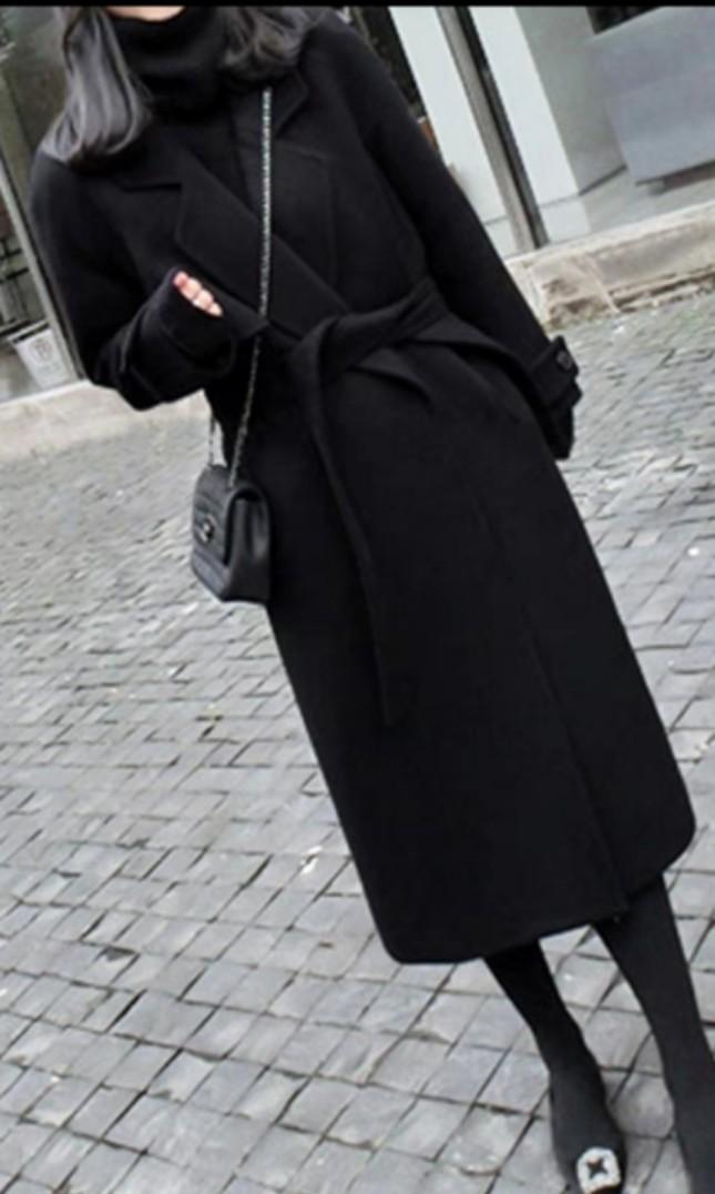 Korean long black coat clearance