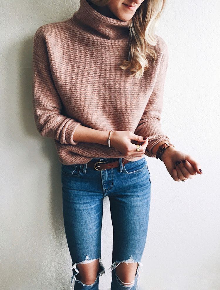 blush pink turtleneck sweater