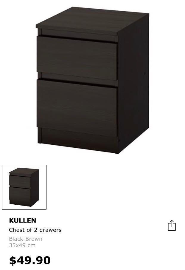 IKEA Kullen Bedside table (with 2 drawers), Furniture & Home Living