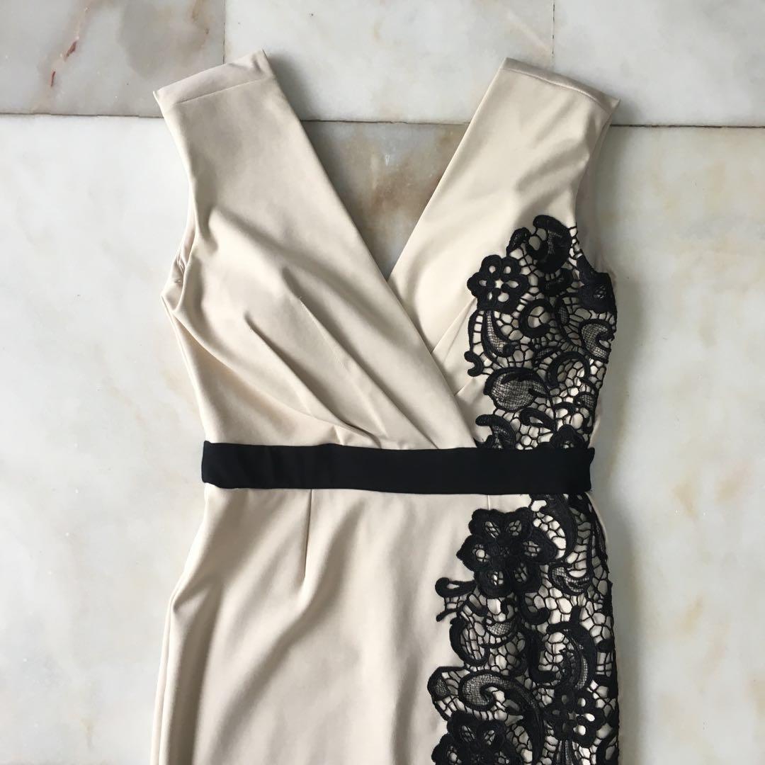 Little Mistress London Black And Cream Midi Dress Women S Fashion