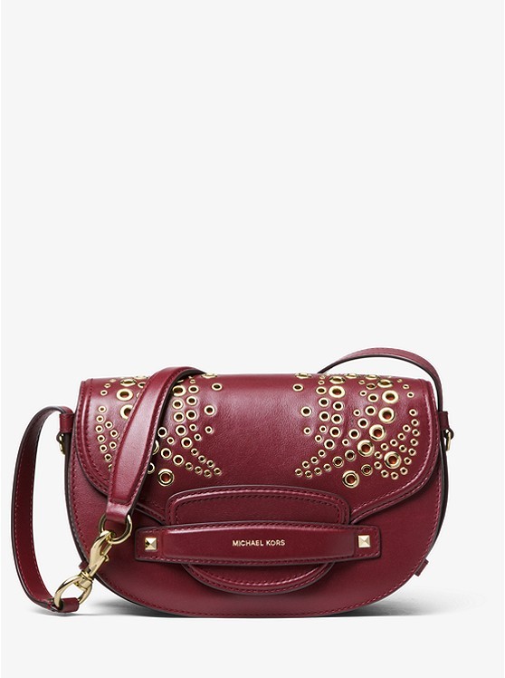 michael kors cary small grommeted leather saddle bag