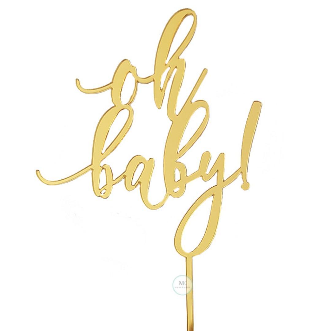 TM Mirrored Gold Oh Baby Cake Topper Banner for Parties Baby Birthdays LOVELY BITON 