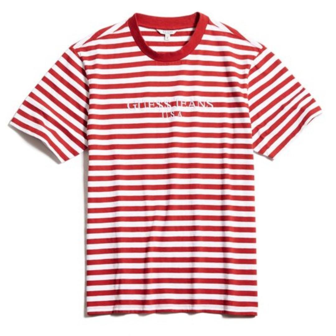 guess white and red striped shirt