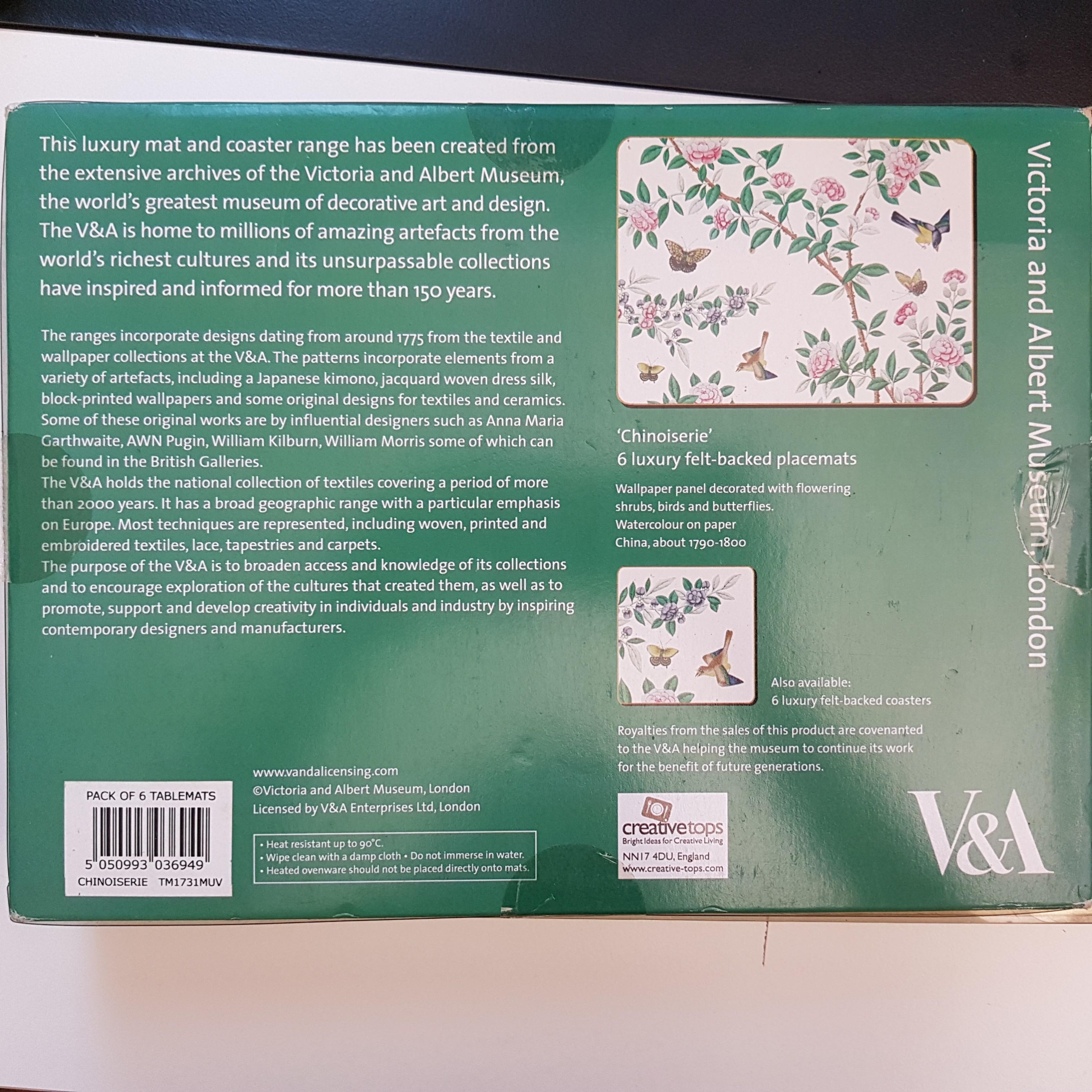 V&A Luxury Feltbacked Placemats, Furniture & Home Living, Kitchenware