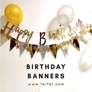 Happy Birthday Banner - Gold / Silver