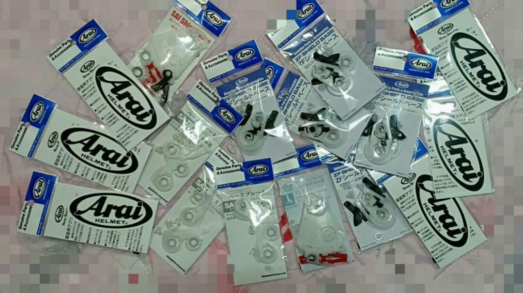 Arai Helmet Parts (Category: Motorcycle Accessories) located in Singapore. Submitted by Helmet_arts (Listing ID 204553213, Image 2). Description: Mari-mari pilih.. kita tengok siapa yang kena..! 😂 Arai SAMZ Ram4 Arms Arai SAZF Ram3 Arms Arai shield base (Gear) -Ram1/2/3 -Ram4/4X/5 -L Type -SAI Type Every purchase above $30 comes with Arai Shield Sticker worth a $5..! ✌ Only left with all the design above Other designs has to be pre-order 💯% Aut