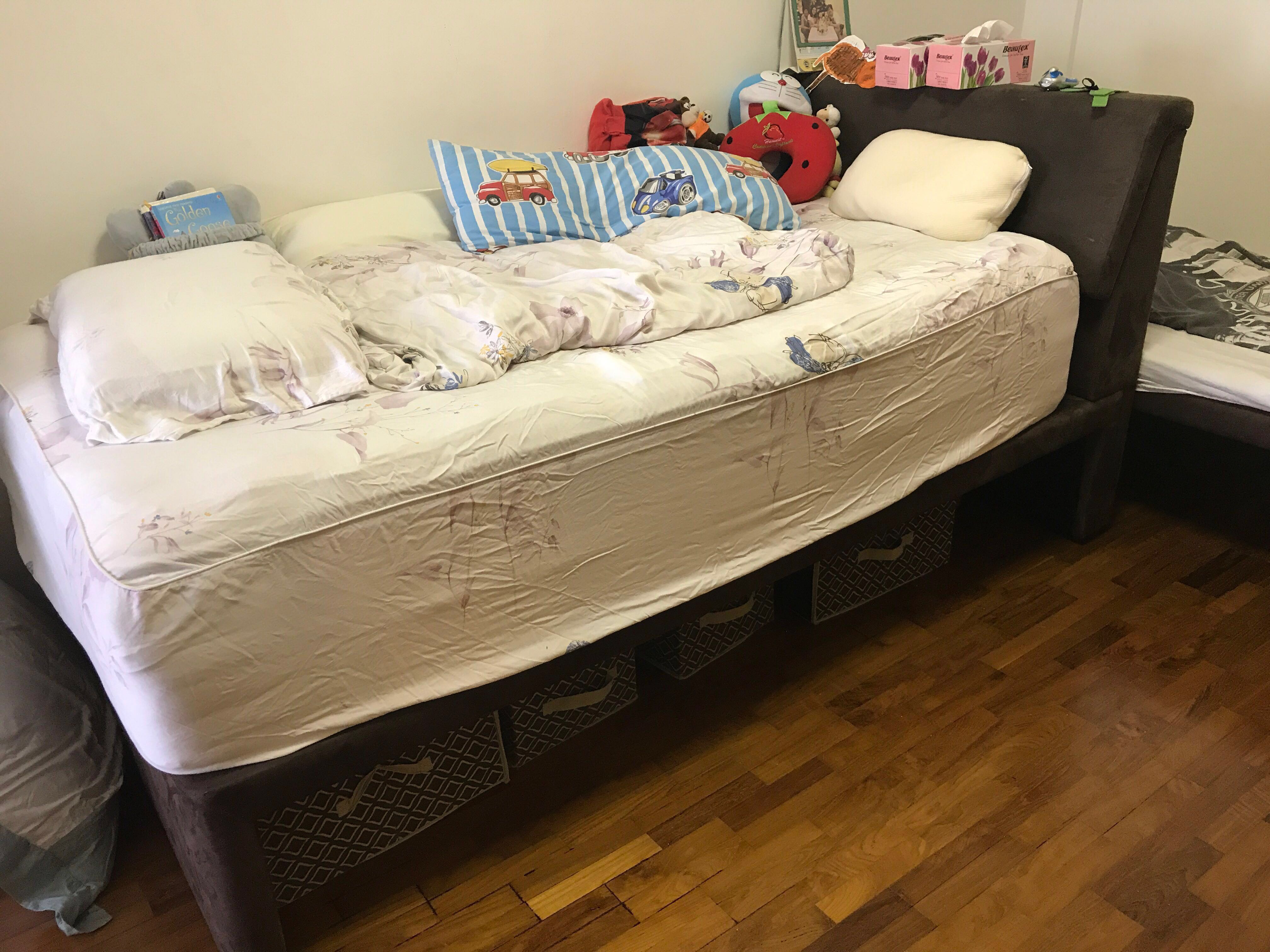 Compact double bed (Super Single and Single), Furniture & Home Living, Furniture, Bed Frames