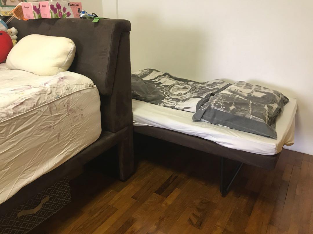 Compact double bed (Super Single and Single), Furniture & Home Living, Furniture, Bed Frames