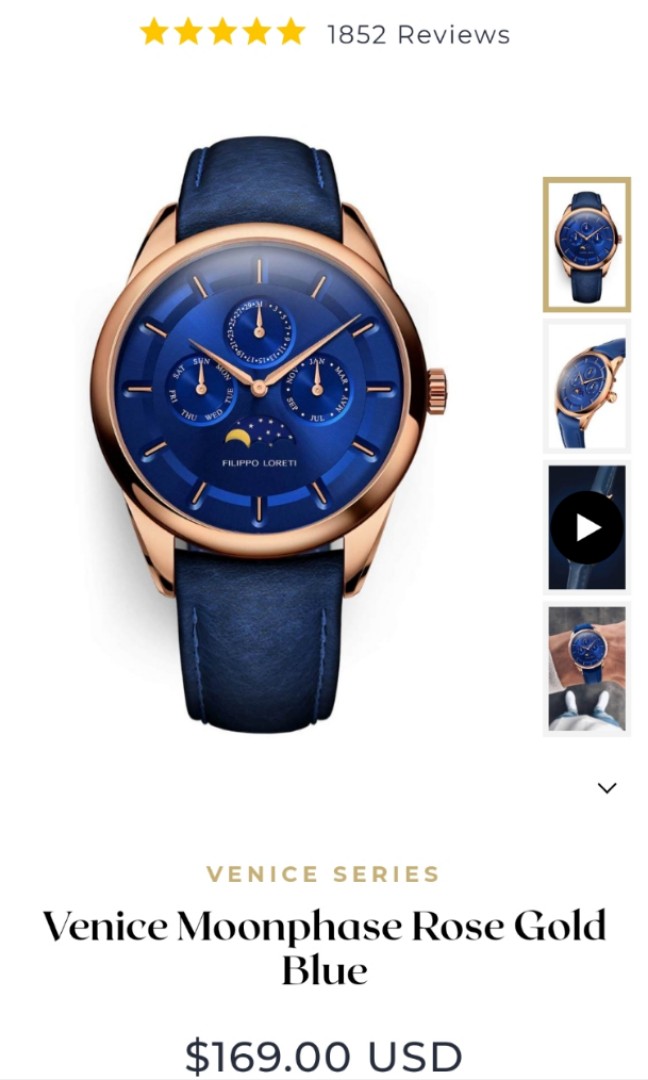 Filippo Loreti Venice Moonphase Rose Gold Blue Luxury Watches on Carousell