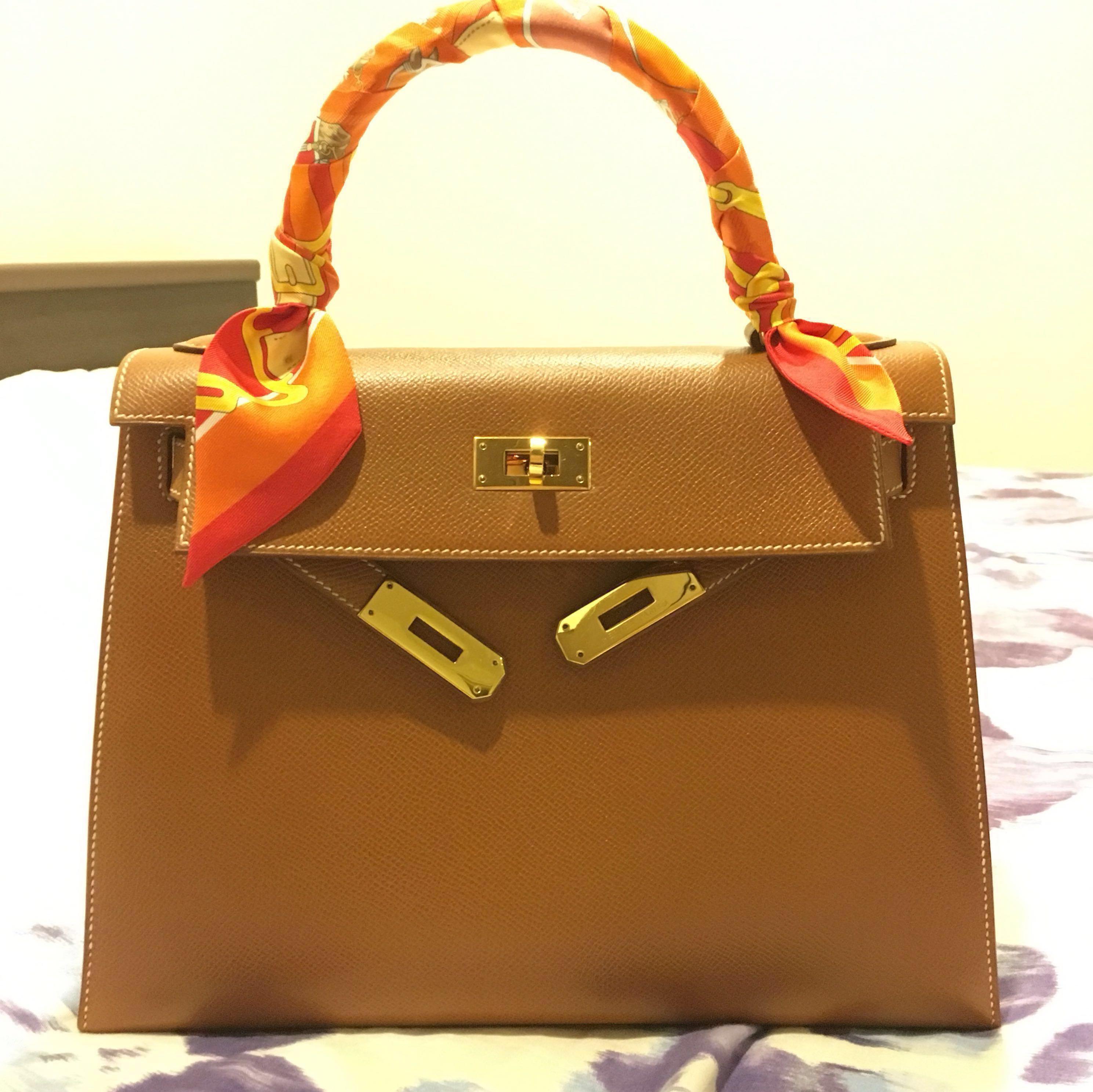Hermes Kelly Bag Size 28 Epsom Leather in Gold Color with Silk Twilly Scarf  Petit H and Rodeo Bag Charm Stock Photo - Image of hermeslover, luxury:  113482908