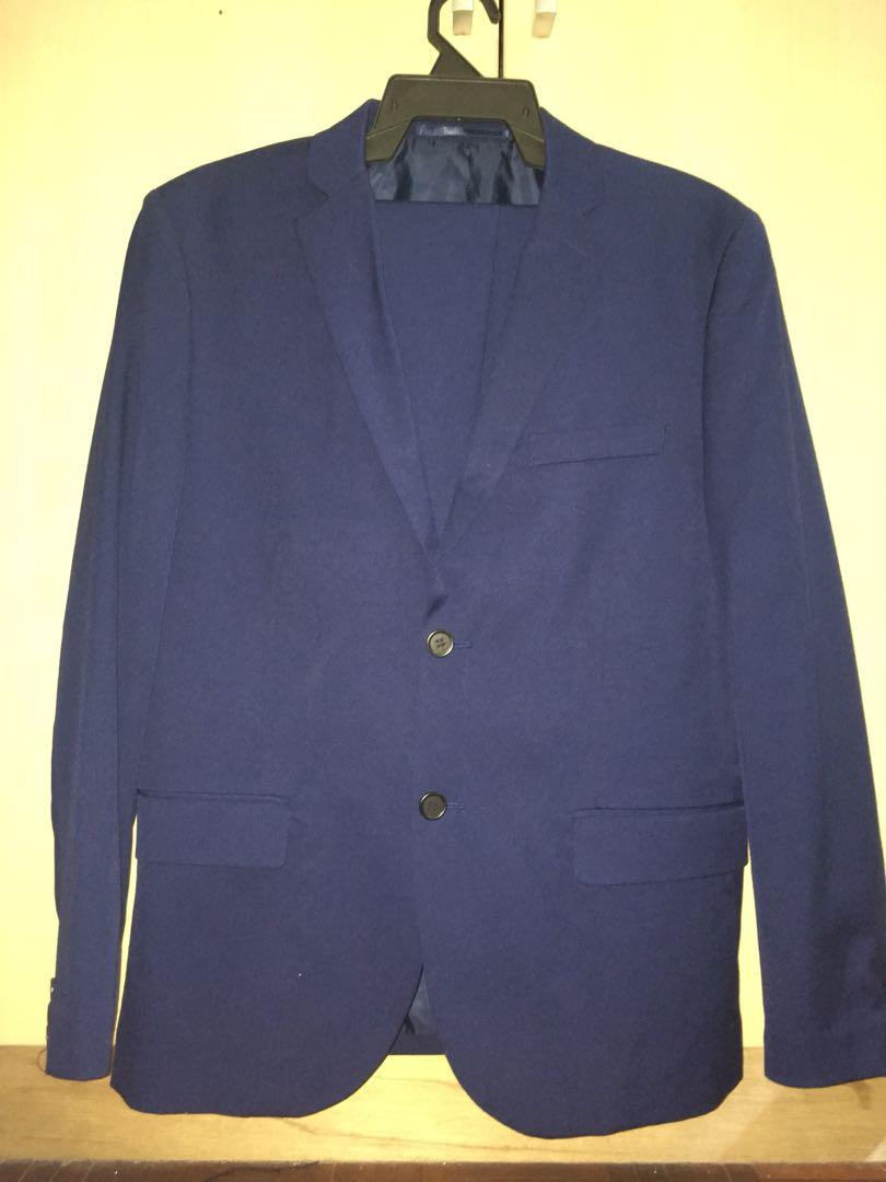 H&M Navy Blue Suit, Men's Fashion, Tops & Sets, Formal Shirts on Carousell